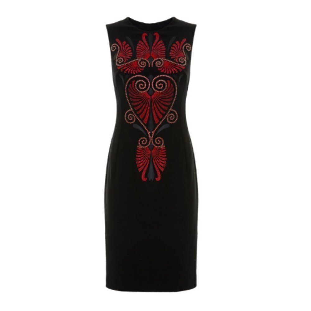 Versace Collection Women's Black & Red Barocco Sleeveless Midi Dress SZ …